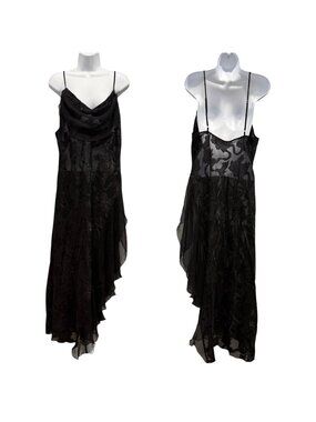 Vtg Y2K Victorias Secret Sheer Black Burnout Slip Dress Dark Coquette Midi Sz L